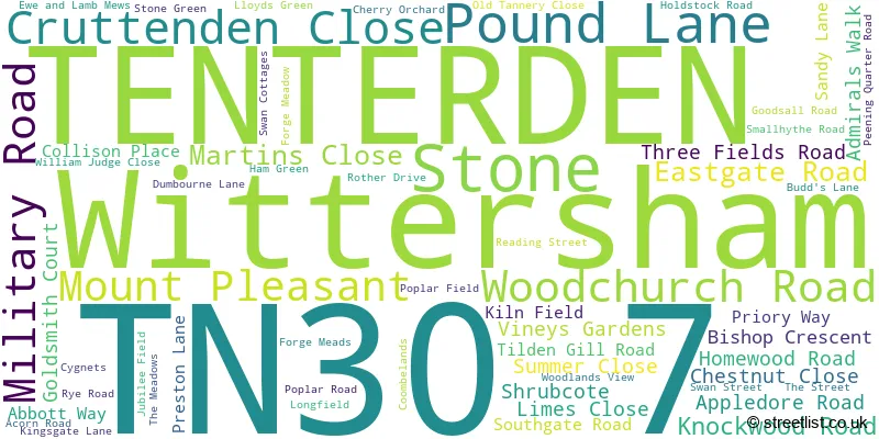 A word cloud for the TN30 7 postcode